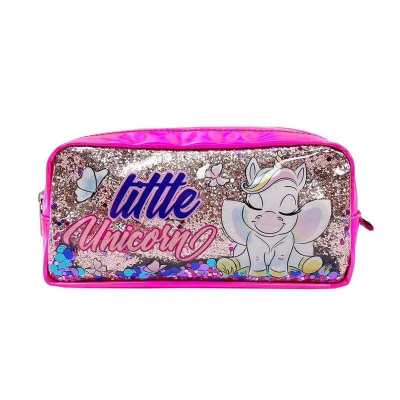 Penar cu paiete, tip borseta, imprimeu Unicorn, textil, 22x5.5x11 cm - imagine 4